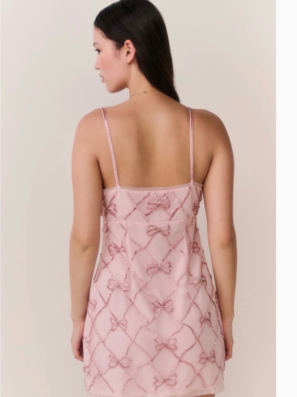 Blush Pink Bow Embellished Slip Dress - Picture 3 of 5